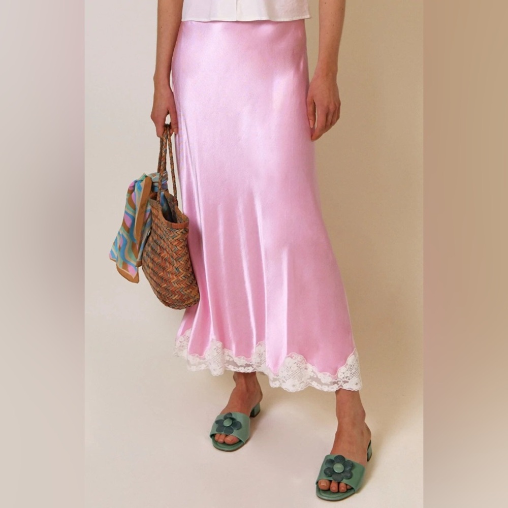 Rixo Crystal lace trim satin skirt